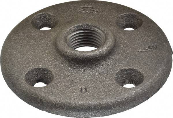 Made in USA - 1/2" Pipe, 3" OD, 5/8" Hub Length, Black Floor Pipe Flange - 2.1" Across Bolt Hole Centers, 1/4" Bolt Hole, 150 psi, Class 150 - Americas Industrial Supply