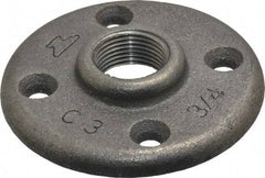 Made in USA - 3/4" Pipe, 3-1/4" OD, 5/8" Hub Length, Black Floor Pipe Flange - 2-1/2" Across Bolt Hole Centers, 1/4" Bolt Hole, 150 psi, Class 150 - Americas Industrial Supply