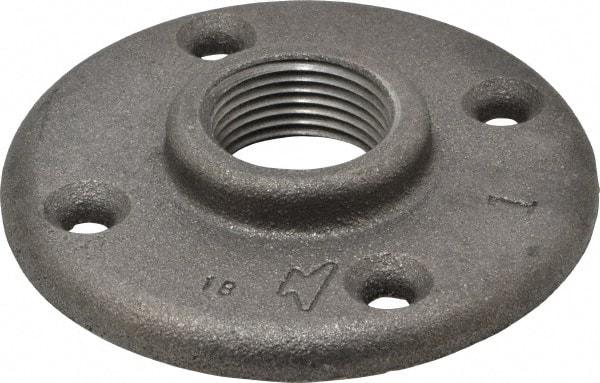 Made in USA - 1" Pipe, 4" OD, 11/16" Hub Length, Black Floor Pipe Flange - 3" Across Bolt Hole Centers, 1/4" Bolt Hole, 150 psi, Class 150 - Americas Industrial Supply
