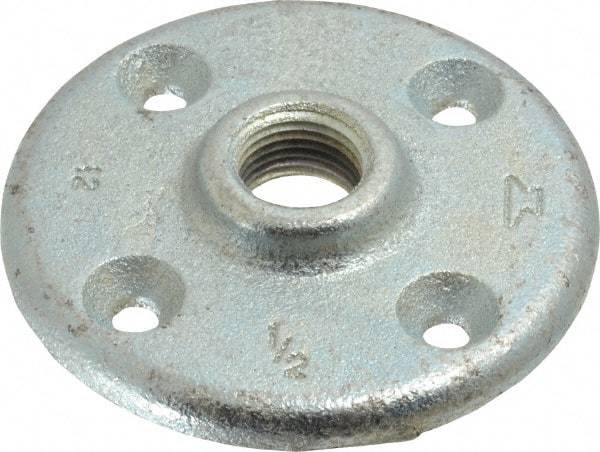 Made in USA - 1/2" Pipe, 3-1/2" OD, 5/8" Hub Length, Galvanized Floor Pipe Flange - 2-1/2" Across Bolt Hole Centers, 1/4" Bolt Hole, 150 psi, Class 150 - Americas Industrial Supply
