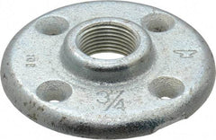 Made in USA - 3/4" Pipe, 3-1/2" OD, 5/8" Hub Length, Galvanized Floor Pipe Flange - 2-1/2" Across Bolt Hole Centers, 1/4" Bolt Hole, 150 psi, Class 150 - Americas Industrial Supply