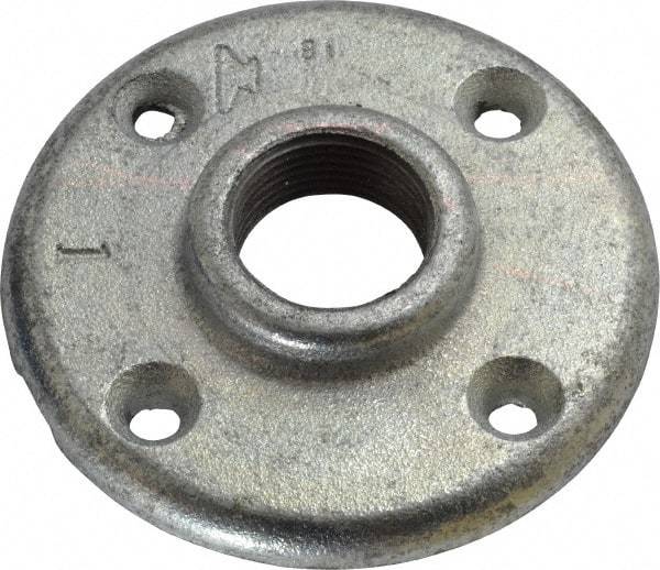 Made in USA - 1" Pipe, 4" OD, 11/16" Hub Length, Galvanized Floor Pipe Flange - 3" Across Bolt Hole Centers, 1/4" Bolt Hole, 150 psi, Class 150 - Americas Industrial Supply
