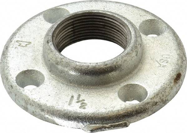 Made in USA - 1-1/2" Pipe, 4-1/2" OD, 7/8" Hub Length, Galvanized Floor Pipe Flange - 3-1/2" Across Bolt Hole Centers, 5/16" Bolt Hole, 150 psi, Class 150 - Americas Industrial Supply