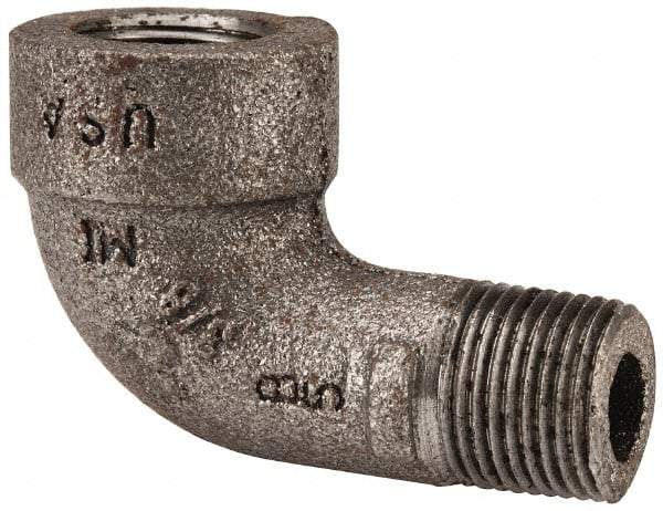Made in USA - Size 3/8", Class 300, Malleable Iron Black Pipe 90° Street Elbow - 300 psi, Threaded End Connection - Americas Industrial Supply