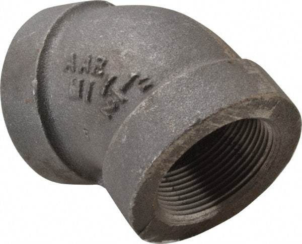 Made in USA - Size 1-1/2", Class 300, Malleable Iron Black Pipe 45° Elbow - 300 psi, Threaded End Connection - Americas Industrial Supply