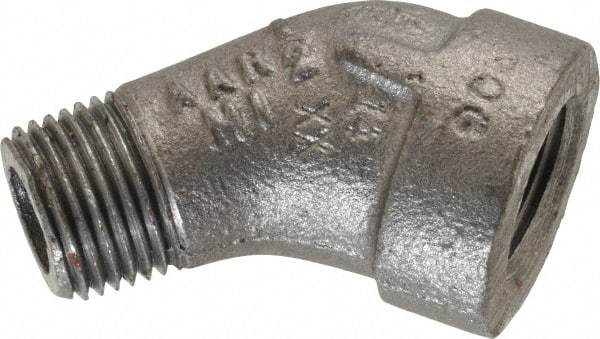 Made in USA - Size 1/2", Class 300, Malleable Iron Black Pipe 45° Street Elbow - 300 psi, Threaded End Connection - Americas Industrial Supply