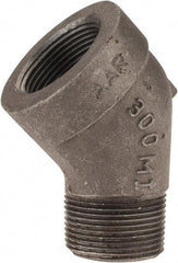 Made in USA - Size 1-1/4", Class 300, Malleable Iron Black Pipe 45° Street Elbow - 300 psi, Threaded End Connection - Americas Industrial Supply