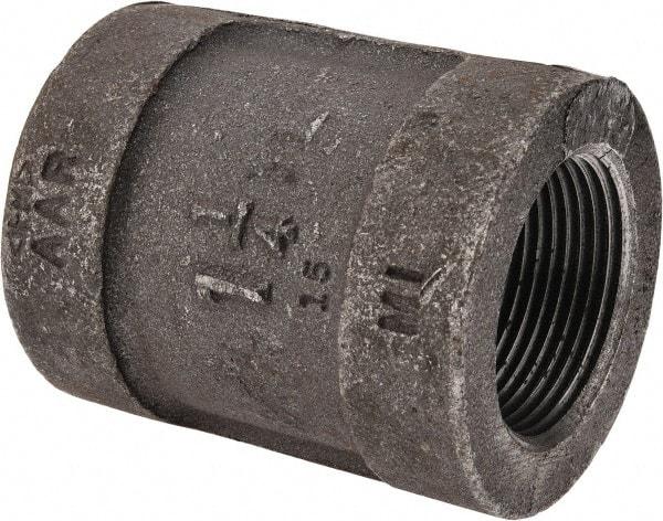 Made in USA - Size 1-1/4", Class 300, Malleable Iron Black Pipe Coupling - 300 psi, Threaded End Connection - Americas Industrial Supply