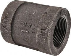 Made in USA - Size 1-1/4", Class 300, Malleable Iron Black Pipe Coupling - 300 psi, Threaded End Connection - Americas Industrial Supply
