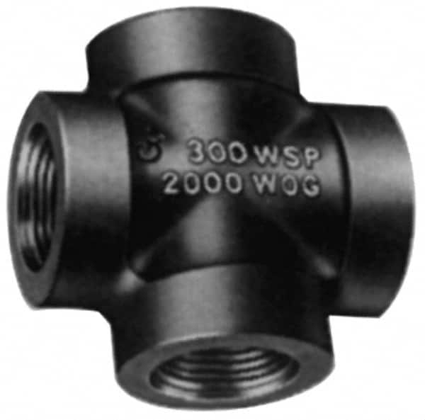 Made in USA - Size 3/4", Class 300, Malleable Iron Black Pipe Cross - 300 psi, Threaded End Connection - Americas Industrial Supply