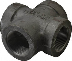 Made in USA - Size 1-1/2", Class 300, Malleable Iron Black Pipe Cross - 300 psi, Threaded End Connection - Americas Industrial Supply