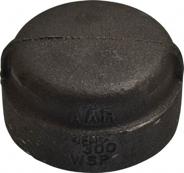 Made in USA - Size 1-1/2", Class 300, Malleable Iron Black Pipe End Cap - 300 psi, Threaded End Connection - Americas Industrial Supply
