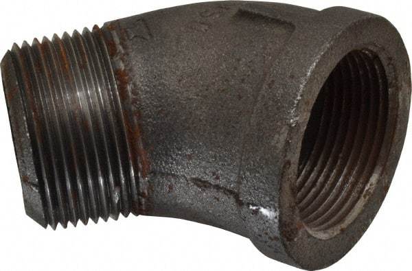 Made in USA - Size 1-1/4", Class 150, Malleable Iron Black Pipe 45° Street Elbow - 150 psi, Threaded End Connection - Americas Industrial Supply