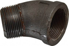 Made in USA - Size 1-1/4", Class 150, Malleable Iron Black Pipe 45° Street Elbow - 150 psi, Threaded End Connection - Americas Industrial Supply
