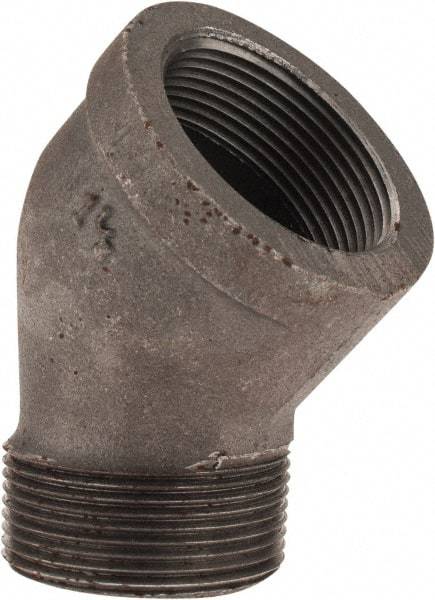 Made in USA - Size 1-1/2", Class 150, Malleable Iron Black Pipe 45° Street Elbow - 150 psi, Threaded End Connection - Americas Industrial Supply