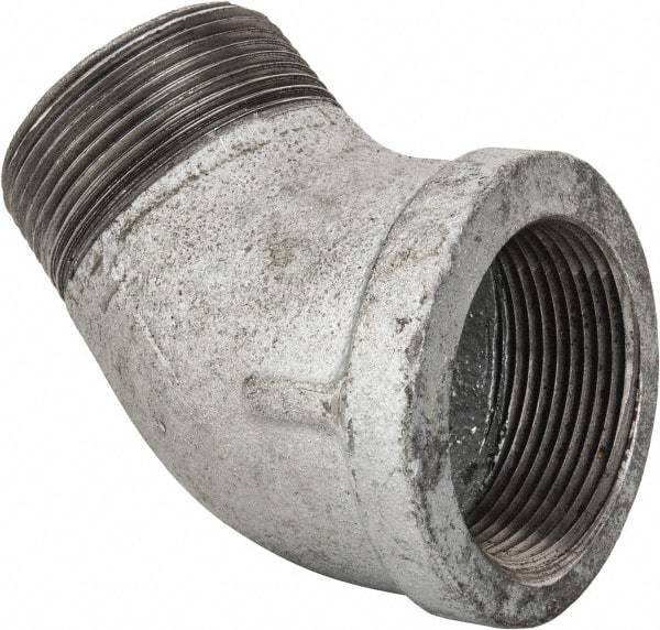 Made in USA - Class 150, 1-1/2" Galvanized Pipe 45° Street Elbow - Threaded, Malleable Iron - Americas Industrial Supply