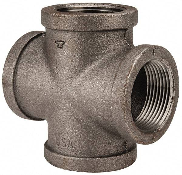 Made in USA - Size 1-1/4", Class 150, Malleable Iron Black Pipe Cross - 150 psi, Threaded End Connection - Americas Industrial Supply