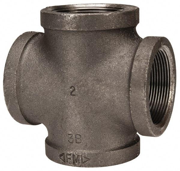 Made in USA - Size 2", Class 150, Malleable Iron Black Pipe Cross - 150 psi, Threaded End Connection - Americas Industrial Supply