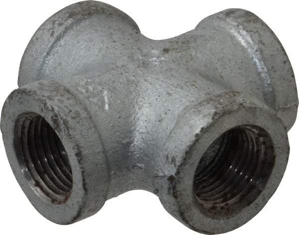 Made in USA - Class 150, 3/8" Galvanized Pipe Cross - Threaded, Malleable Iron - Americas Industrial Supply