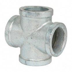 Made in USA - Class 150, 1-1/2" Galvanized Pipe Cross - Threaded, Malleable Iron - Americas Industrial Supply