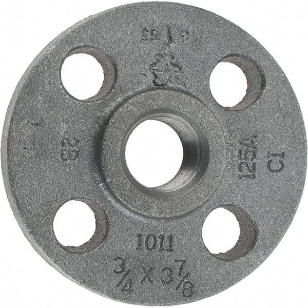 Made in USA - 3/4" Pipe, 3-7/8" OD, 5/8" Hub Length, Iron Threaded Pipe Flange - 1-3/4" Across Bolt Hole Centers, 3/4" Bolt Hole, 175 psi, Class 125 - Americas Industrial Supply