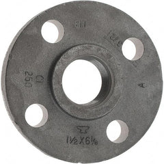 Made in USA - 1-1/2" Pipe, 6-1/8" OD, 1-1/8" Hub Length, Iron Threaded Pipe Flange - 2-3/4" Across Bolt Hole Centers, 3/4" Bolt Hole, 175 psi, Class 250 - Americas Industrial Supply