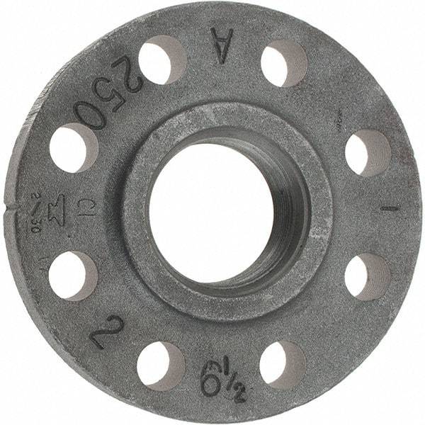 Made in USA - 2" Pipe, 6-1/2" OD, 1-1/4" Hub Length, Iron Threaded Pipe Flange - 3-5/16" Across Bolt Hole Centers, 3/4" Bolt Hole, 175 psi, Class 250 - Americas Industrial Supply