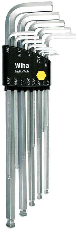 13 Piece - .050 - 3/8 - Hard Chrome Finish - Ball End Hex L-Key Long Arm Inch Set - Americas Industrial Supply