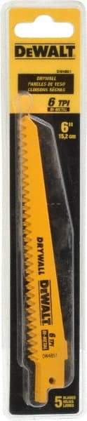 DeWALT - 6" Long, Bi-Metal Reciprocating Saw Blade - Tapered Profile, 6 TPI, Toothed Edge, Universal Shank - Americas Industrial Supply