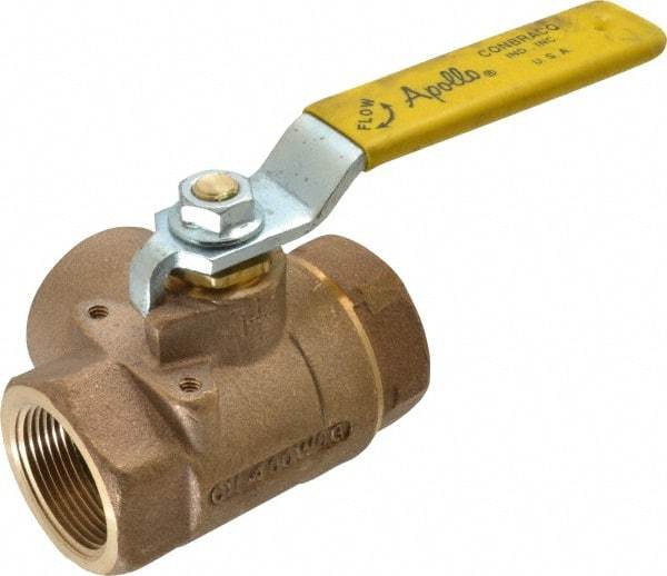 Apollo - 1-1/4" Pipe, Large Port, Bronze Standard Ball Valve - Three Way, FNPT x FNPT x FNPT Ends, Lever Handle, 400 WOG - Americas Industrial Supply