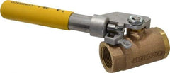 Apollo - 1" Pipe, Bronze Standard Ball Valve - 2 Piece, Inline - One Way Flow, FNPT x FNPT Ends, Deadman Lever (Spring Return to Close) Handle, 600 WOG, 150 WSP - Americas Industrial Supply