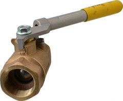 Apollo - 1-1/2" Pipe, Bronze Standard Ball Valve - 2 Piece, Inline - One Way Flow, FNPT x FNPT Ends, Deadman Lever (Spring Return to Close) Handle, 600 WOG, 150 WSP - Americas Industrial Supply