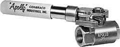 Apollo - 1-1/2" Pipe, Stainless Steel Standard Ball Valve - 2 Piece, Inline - One Way Flow, FNPT x FNPT Ends, Deadman Lever (Spring Return to Close) Handle, 1,500 WOG, 150 WSP - Americas Industrial Supply