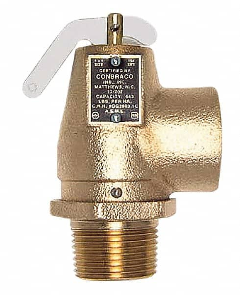 Conbraco - 1-1/4" Inlet, 1-1/2" Outlet, ASME Low Pressure Steam Heating Relief Valve - 10 Max psi, Bronze, 1,200 Lb per Hour - Americas Industrial Supply