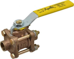 Apollo - 1/2" Pipe, Full Port, Bronze Standard Ball Valve - 3 Piece, Inline - One Way Flow, Soldered x Soldered Ends, Lever Handle, 600 WOG, 150 WSP - Americas Industrial Supply