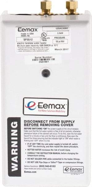 Eemax - 120 Volt Electric Water Heater - 3.5 KW, 29 Amp, 10 Wire Gauge - Americas Industrial Supply