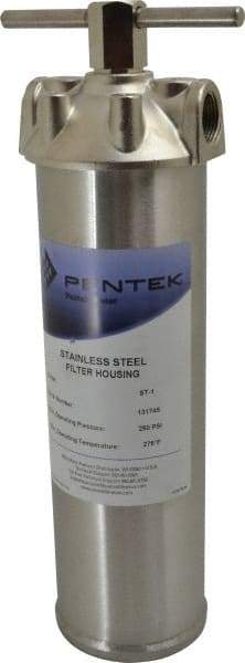 Pentair - 3/4 Inch Pipe, FNPT End Connections, 9-1/4 Inch Long Cartridge, 12-7/8 Inch Long, Cartridge Filter Housing - 1 Cartridge, 10 Max GPM Flow Rate, 250 psi Max Working Pressure, 304 Grade - Americas Industrial Supply