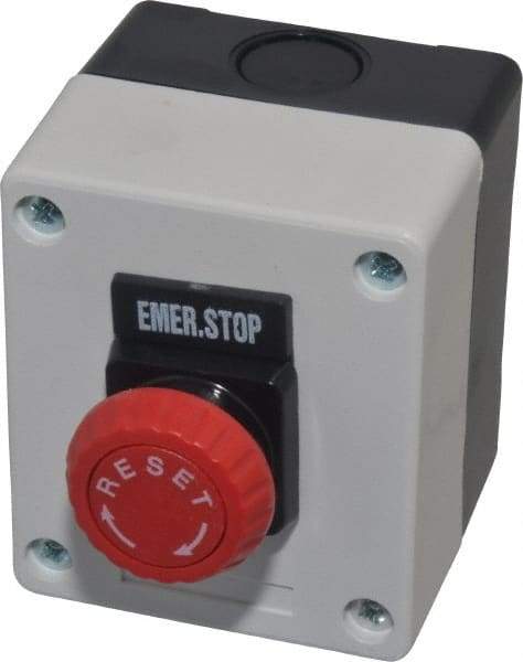 ACI - 1 Operator, Mushroom Head Control Station - Emergency Stop (Legend), Turn to Release Switch, NO/NC Contact - Americas Industrial Supply