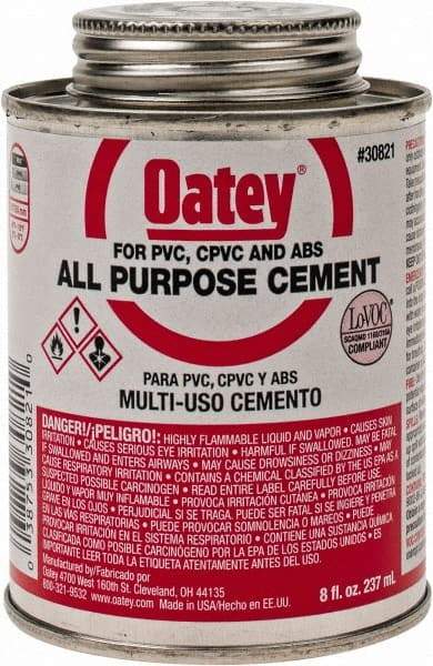 Oatey - 8 oz All-Purpose Medium Bodied Cement - Clear, Use with ABS, PVC & CPVC up to 6" Diam - Americas Industrial Supply