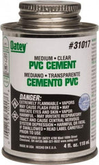 Oatey - 4 oz Medium Bodied Cement - Clear, Use with PVC up to 6" Diam - Americas Industrial Supply