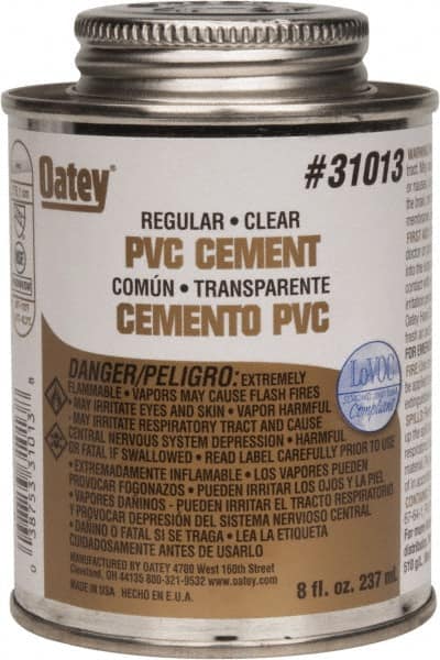 Oatey - 8 oz Regular Bodied Cement - Clear, Use with Schedule 40 PVC up to 4" Diam & Schedule 80 PVC up to 2" Diam - Americas Industrial Supply