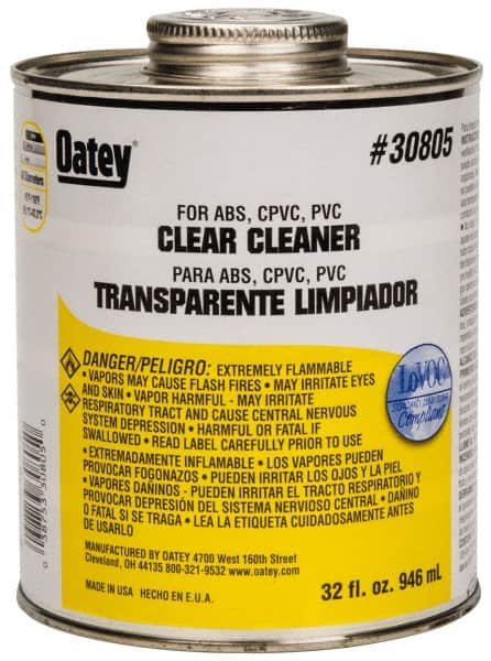 Oatey - 32 oz All-Purpose Cleaner - Clear, Use with ABS, PVC & CPVC For All Diameters - Americas Industrial Supply