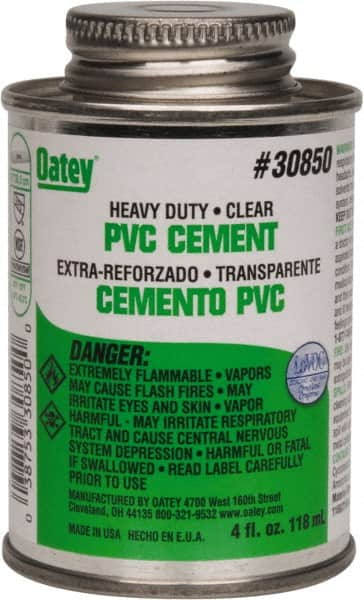 Oatey - 4 oz Heavy Duty Cement - Clear, Use with PVC up to 12" Diam - Americas Industrial Supply