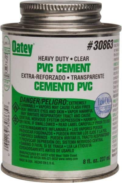 Oatey - 8 oz Heavy Duty Cement - Clear, Use with PVC up to 12" Diam - Americas Industrial Supply