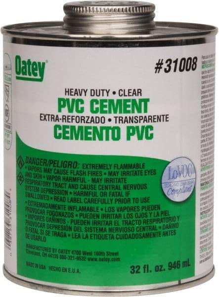 Oatey - 32 oz Heavy Duty Cement - Clear, Use with PVC up to 12" Diam - Americas Industrial Supply