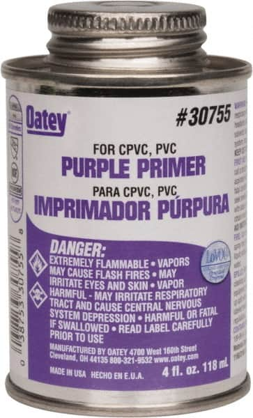 Oatey - 4 oz All Purpose Primer/Cleaner - Purple, Use with PVC & CPVC - Americas Industrial Supply