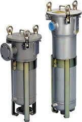 Parker - 2 Inch Pipe, FNPT End Connections, 10 Inch Long Cartridge, 53.13 Inch Long, Cartridge Filter Housing with Pressure Relief - 18 Cartridges, 90 Max GPM Flow Rate, 150 psi Max Working Pressure, 304L Grade - Americas Industrial Supply