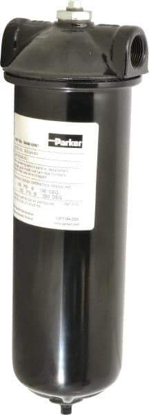 Parker - 3/4 Inch Pipe, FNPT End Connections, 10 Inch Long Cartridge, 12-7/8 Inch Long, Cartridge Filter Housing with Pressure Relief - 1 Cartridge, 5 Max GPM Flow Rate, 150 psi Max Working Pressure - Americas Industrial Supply