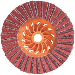 WALTER Surface Technologies - 5" Disc Diam, 5/8-11 Center Hole, Type 28 Ceramic Flap Disc - 12,200 Max RPM, Plastic Backing, Arbor Attaching System, Coated & Non-Woven Combo - Americas Industrial Supply