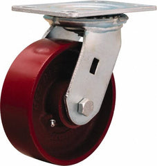 Hamilton - 6" Diam x 2" Wide x 7-1/2" OAH Top Plate Mount Swivel Caster - Cast Iron, 1,400 Lb Capacity, Precision Ball Bearing, 4-1/2 x 6-1/4" Plate - Americas Industrial Supply